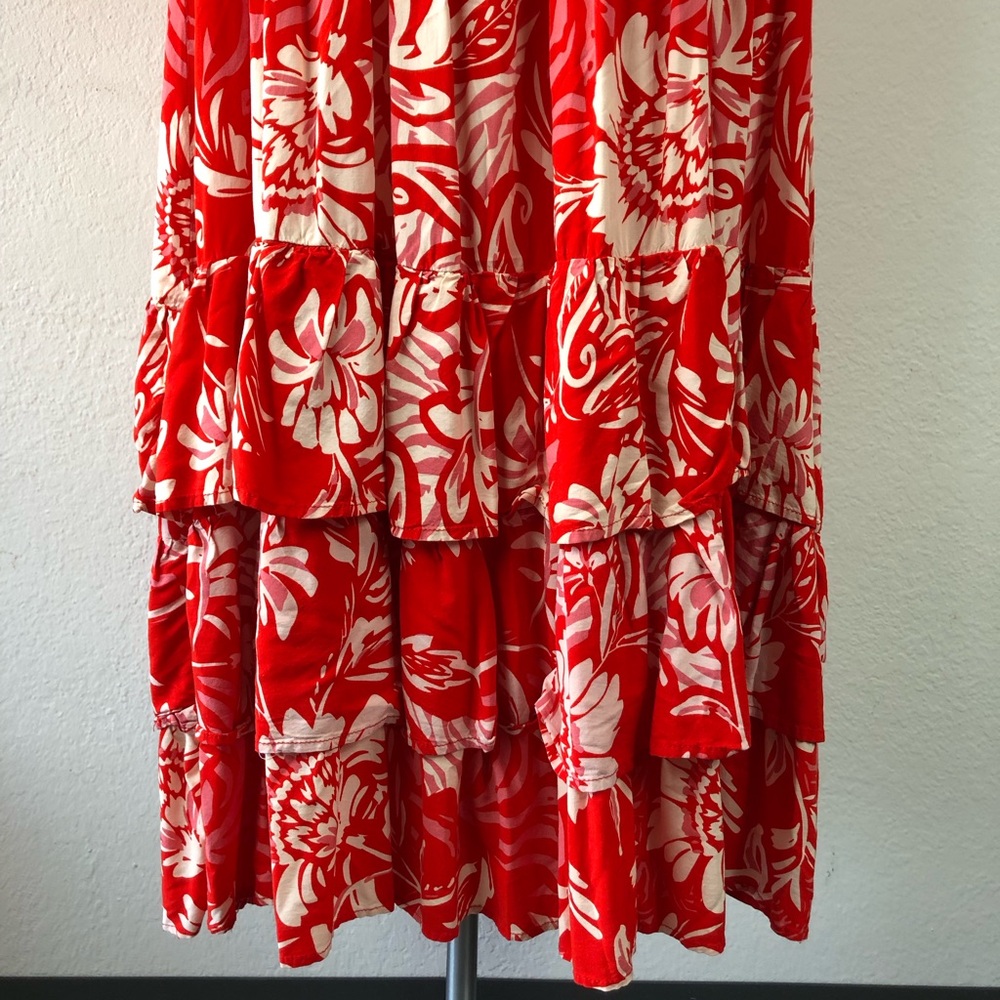Anthro Abel The Label XL fits SML Floral Strapless Smocked Ruffle Layered Dress - Picture 5 of 8